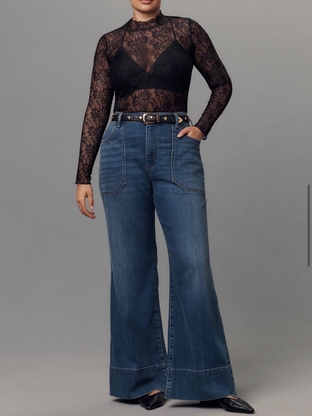 Pilcro Rylan Relaxed High Rise Flare Denim Dark Wash Jeans